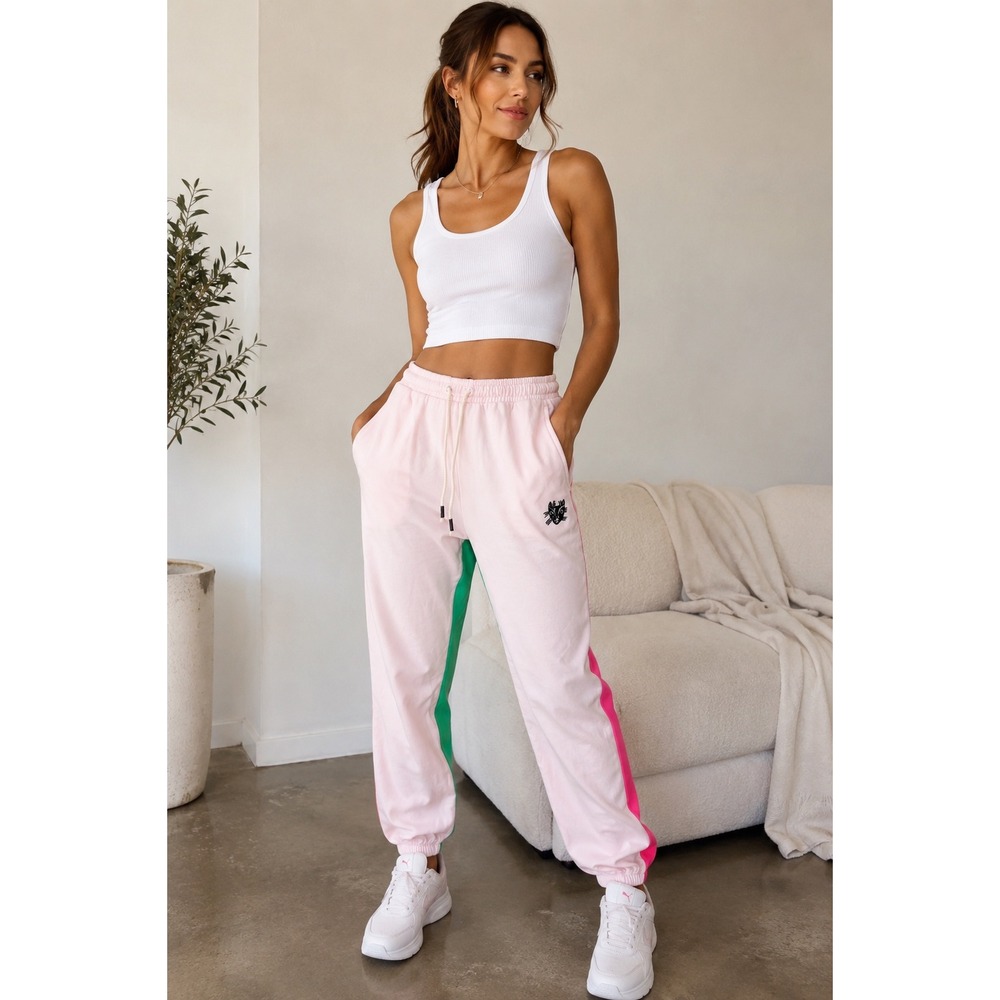 PUMA x Lemlem Pink Colorblock Logo Joggers Casual Athleisure Pants Large